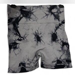 High Waisted Gray Black Tie Dye Seamless Biker Shorts